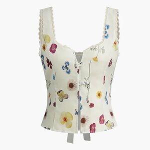 Commense Floral Print Crop Top - Cream